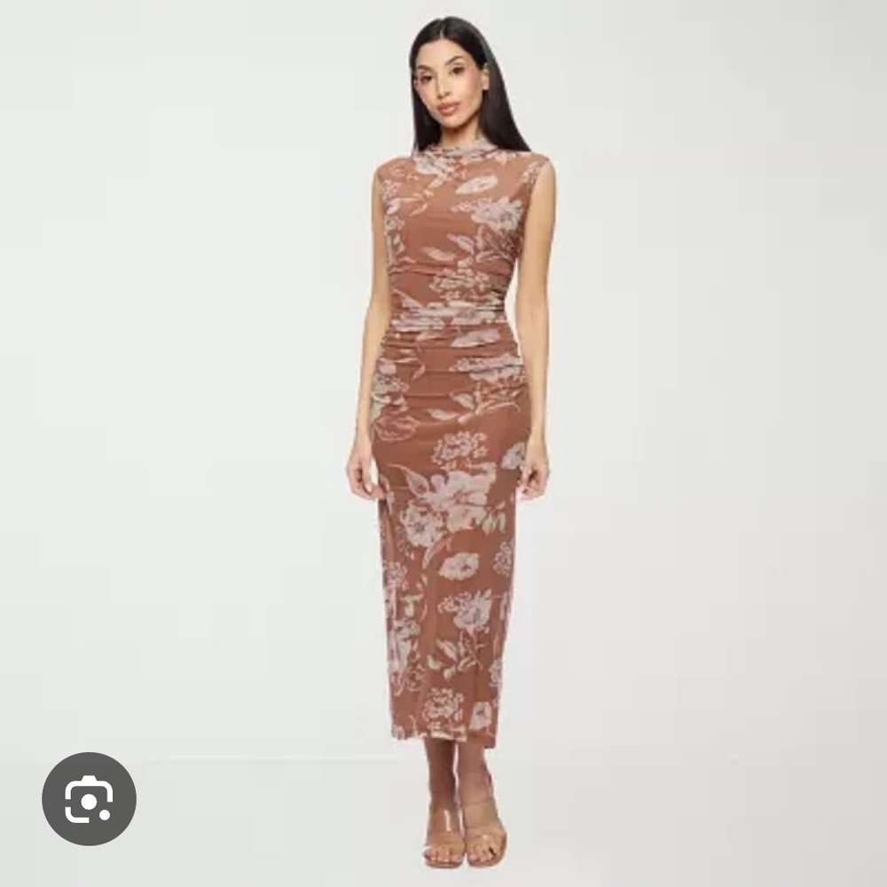 Premier Amour Womens Sleeveless Midi Floral Sheath Dress